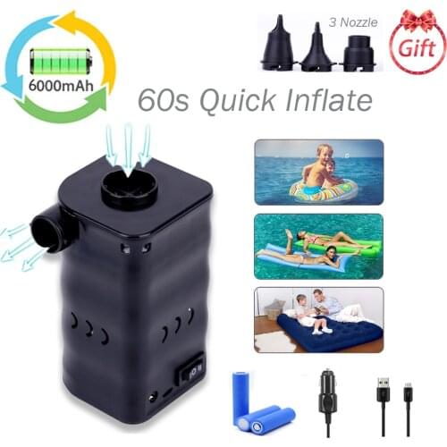Electric Air Pump Quick Inflator for Boat Mattress Yoga Ball Pool floats Toys pumps 6000mAh USB Rechargeable 3 Nozzles AP6