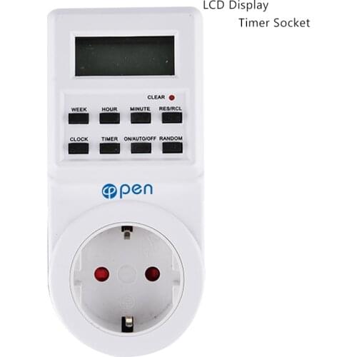 OPT-002 EU Electronic Digital Timer Switch Plug Kitchen Timer Outlet 230V 50HZ 7 Day 12/24 Hour Programmable Timing Socket