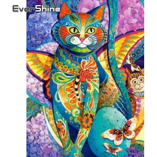 EverShine Diamond Painting New 2019 Cat Diamond Embroidery With Square Rhinestones Cartoon Cat Mosaic Full Set Diamonds Art