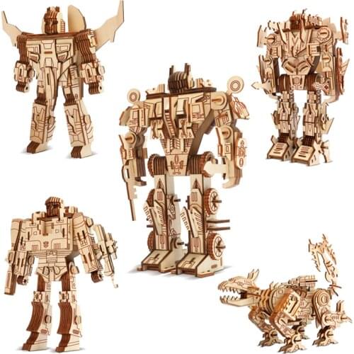 Action Figures Assembly blocks Wooden 3D Puzzle Robot Jurassic Dinosaurs Model Toys Kids Teens Adult DIY gundam Educational