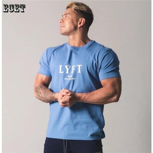 Summer cotton round neck short-sleeved mens T-shirt jogger fitness sportswear brand mens casual tops fashion mens clothing