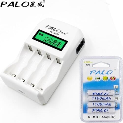 Intelligent LCD display charger with 4 Slots for AA/AAA Battery Charger+4pcs aaa 1100mah NiMh Batteria rechargeable battery