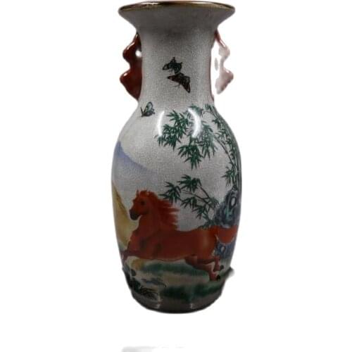 Chinese old porcelain Crack Glazed Ma dao cheng gong Painting Double ear Vase