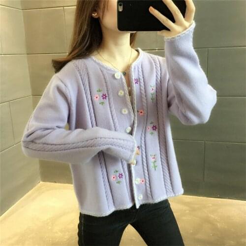 Room 207732, under the four rows 1 】 make short round collar embroidery knitted cardigan 56