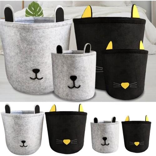 M/L Size Cartoon Laundry Basket Felt Round Clothes Kids Toys Storage Barrel Bin Clothres Organizer Cute Animal Laundry Bucket