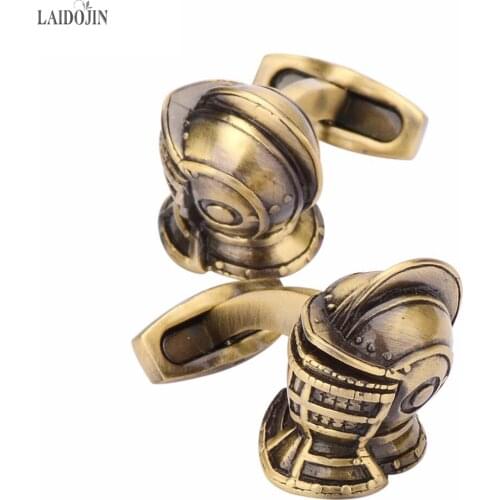 LAIDOJIN Vintage Bronze Helmet Cufflinks for Mens Shirt High Quality Novelty Metal Cuff links Fashion Men Jewelry Gift Gemelos