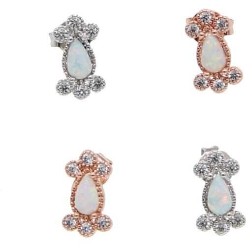Small stone stud earring multi piercing stud silver color gold waterdrop white fire opal Gem minimal delicate jewelry earrings