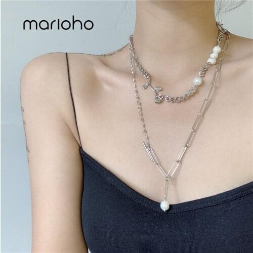 Marioho Multi Layered Design Choker Special Shaped Freshwater Pearls Silver Color Rose Necklace for Female Party Jewelry