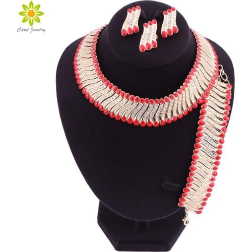 Fashion Dubai Jewelry Sets Bridal Gift Nigerian Wedding Accessories Big African Gold-color Jewelry Set Wholesale Design