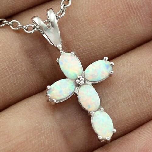 Trendy White Blue fire opal Stone Cross design pendant for girls woman Man OP269