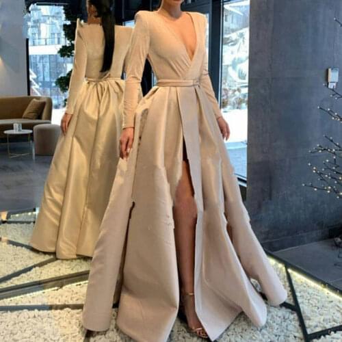 Muslim Long Stretch Prom Party Evening Dresses Vestido De Noiva Sereia Gown Satin Robe De Soiree Elegant Frock Sexy Side Slit