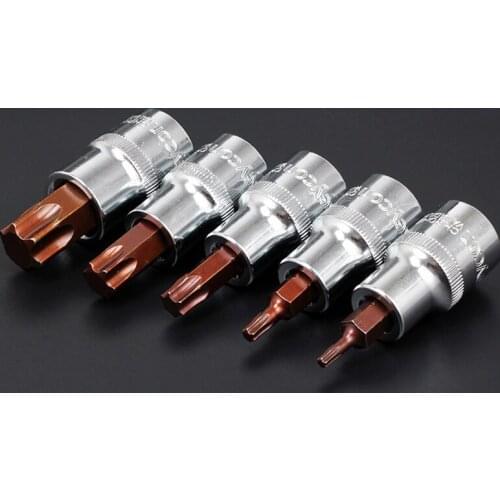 5pcs/set 1/2" Torx Screwdriver Bit Set Drive Socket Head Screwdriver CR-V Material Hand Tool Set T10 T20 T30 T40 T50