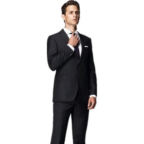 New fashion Groom Tuxedos Lapel Best man Suit Shiny pure black Groomsman/Bridegroom Wedding/Prom Suits Jacket+Pants