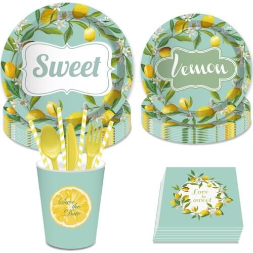 Baby Shower Lemon Disposable Dinner Plates Happy Birthday Tableware Sets Party Decorations Summer Festival Kids Party Supplies