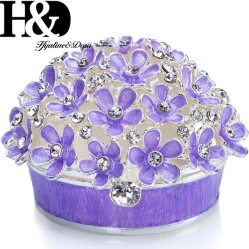 H&D Hinged Metal Trinket Box Hand Painted Bejeweled Boxes Jewelry Ring Holder Collectives Gift Home Wedding Decor ( Flower Cover