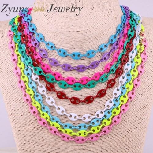 5PCS, 8MM Width Colorful Enamel Coffee Beans Link Chain Necklace Fashion Metal Necklaces for Woman Jewelry