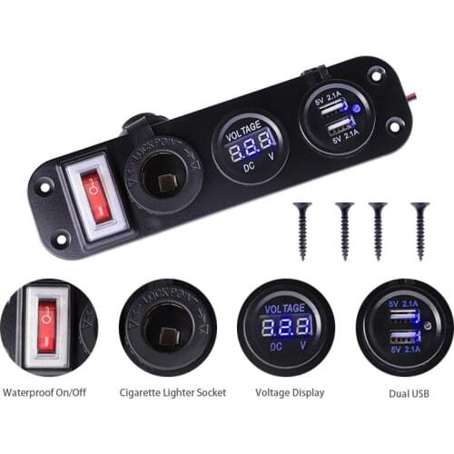 4.2A Toggle Switch Panel Dual USB Charger Cigarette Lighter For Car Motorcycle Marine Boat 12V LED Voltmeter ON Off Switches