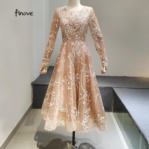 O Neck Long Sleeve Prom Dress Ball Gown Short Robe de Soiree Long Sleeve Evening Party Gowns Knee Length Evening Dress