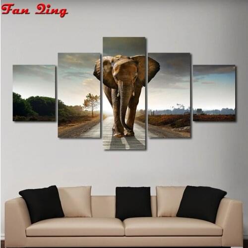 Full Square/Round Drill 5PCS Africa Elephant 5D DIY Diamond Painting 3D Diamond Embroidery Cross Stitch Rhinestone Decoration