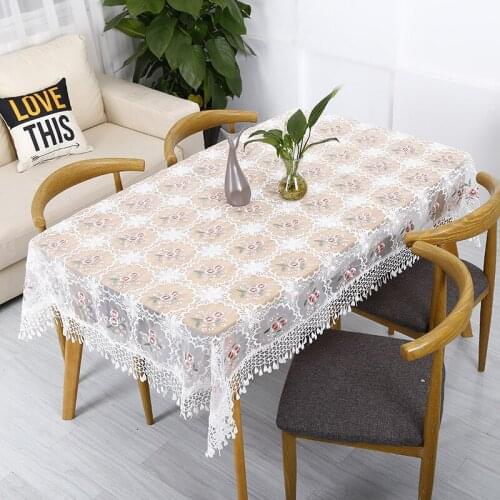 Transparent Tablecloth Flower Embroidery European Style Water Soluble Lace Hem Yarn Cover Washable Table Cloth for Tea Table