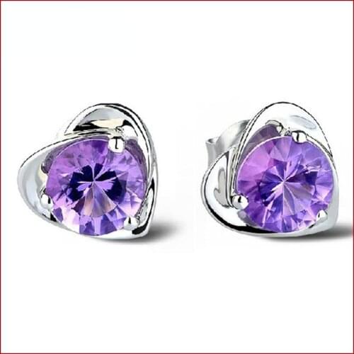 Korean Purple Zircon Cute Heart Stud Earrings For Women Silver Color Earring Earings Jewelry Earing Brincos Brinco Oorbellen
