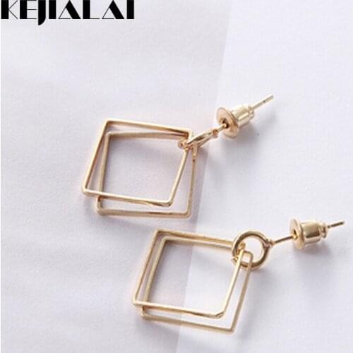 KEJIALAI Fashion Retro Ornaments Minimalist Geometric Hollow Rhombic Earrings Simple Temperament Earrings LY-C2033