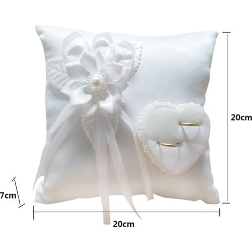 Wedding Ring Pillow Romantic Stylish White Square Flower Ring Camellia Heart Shaped Cushion Marriage Supplies for Indoor Outdoor