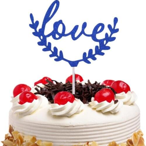 Cake Topper Wedding Blue Love Birthday Engagement Mariage Anniversary Decoration Party Cupcake Baking Decor Supplies DIY Xmas