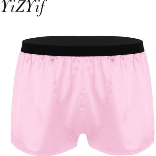 Mens Boxers Sissy Shorts Panties Sexy Underwear Comfortable Solid Shiny Satin Men Sleepwear Boxers Summer Shorts Hombre 2021