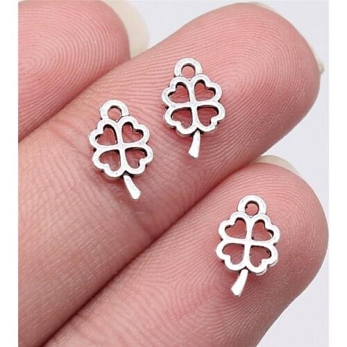 WYSIWYG 100pcs 10x6mm Antique Silver Color Four Leaf Clover Charms Pendant For Jewelry Making DIY Jewelry Findings