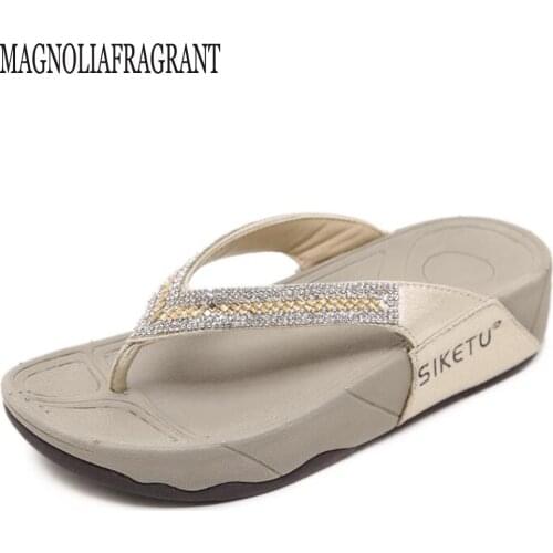 Women Beach Slippers Rhinestone Crystal Flip Flops Home Outside Slipper Women Flat Sandals Non-Slip summer Shoes women hy636