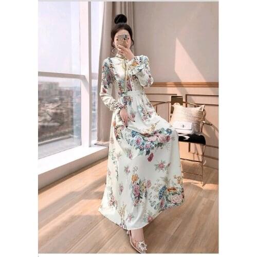 Spring Fashion Floral Maxi Dress BE Plus Size Womens Long Sleeve Boho A Line Beach Vestidos Flower Print Casual Long Dresses