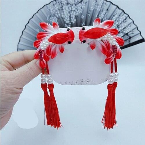 1 pair Childrens New Year Headdress Tassel Hairpin Cheongsam Hair Accessories Hanfu Flower Hair Clip Girl Birthday Gift