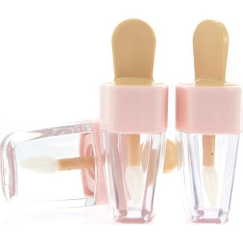 1PC Sweet Ice Cream Shape Mini Lip Gloss Tube Empty Lip Balm Container With Pink Lid Rubber Inserts Lipstick Refillable Bottles