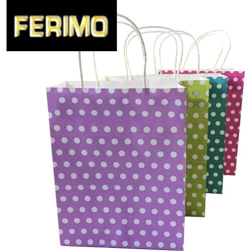 10pcs/lot Dot Colorful Paper Bag With Handle 27*21*11cm Party Gift Package Paper Bags Environmental Protection Candy Decoration