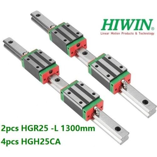 2pcs 100% Original New Hiwin HGR25 -L 1300mm linear rail + 4pcs HGH25CA linear narrow blocks for CNC router
