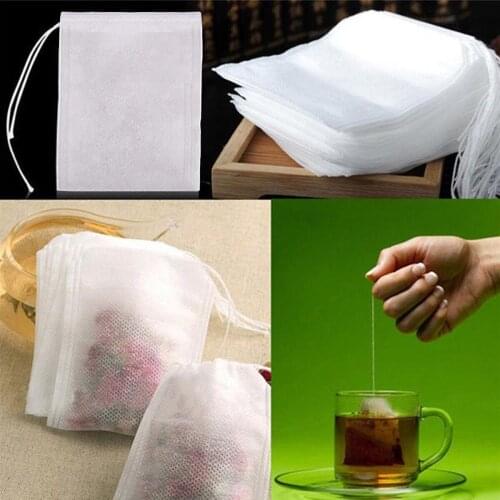 100Pcs Empty Teabags String Heat Seal Filter Paper Herb Loose Tea Bag White