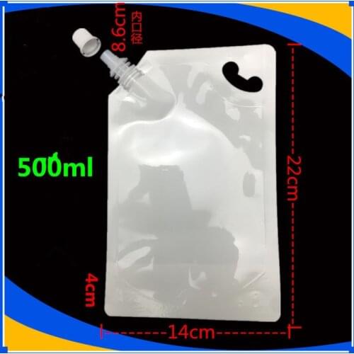 14*22cm 500ml 40Pcs/ Lot White Empty Doypack Spout Bag Drinking Milk Stand Up Spout PE Plastic Storage Pouch Jelly Wine Pocket