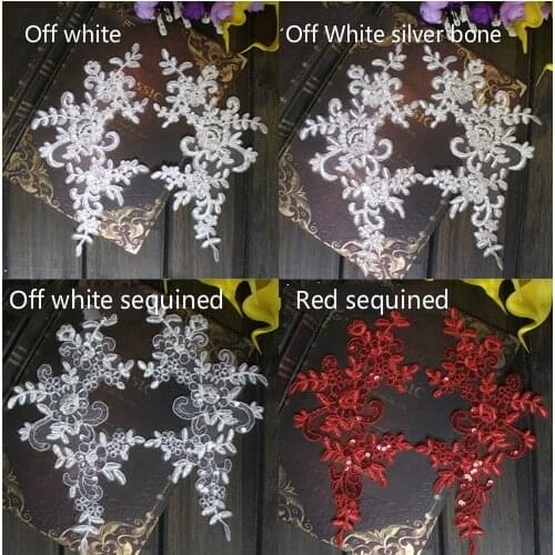 18Colors Sequins Car-bone Wedding Dress Lace Applique DIY Bride Hair Accessories Lace Patch Lace Flower Red Black White 2Pcs/lot