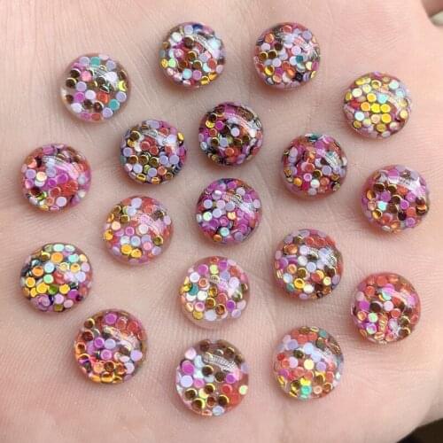 50pcs 9.5mm New Glitter Filled Resin Round Sequins Flatback colorful Crystal stones Cabochon DIY wedding decoration rhinestone