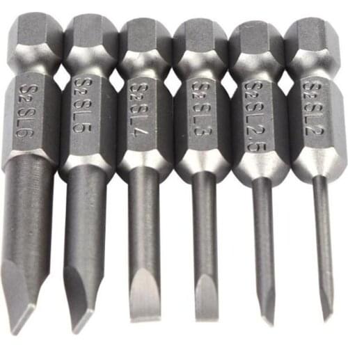 6pcs 50mm Slotted Tip Screwdriver Bit S2 Alloy Steel Flat Head Slotted Magnetic Screwdrive Hand Repair Kits Tools