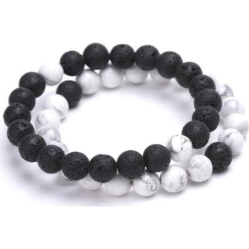 8mm Howlite Black Lava Stone Beads DIY Aromatherapy Essential Oil Diffuser Bracelet Yoga Strand Yin Yang Couple Jewelry