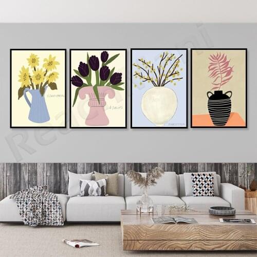 Abstract ceramic art wall | Terracotta art prints in the living room, tulips, plant sunflower art, tropical palm leaves | Neutra