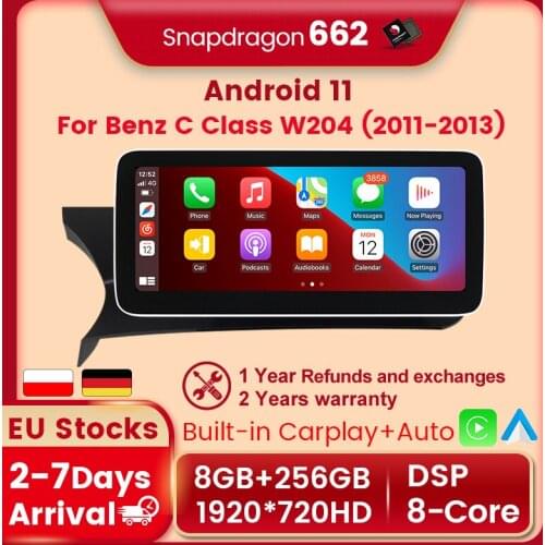 IPS 8G RAM Android 10.0 Carplay Auto Car Dvd Multimedia Player Gps Navigation for Mercedes Benz C Class W204 2011 - 2013 NTG4.5
