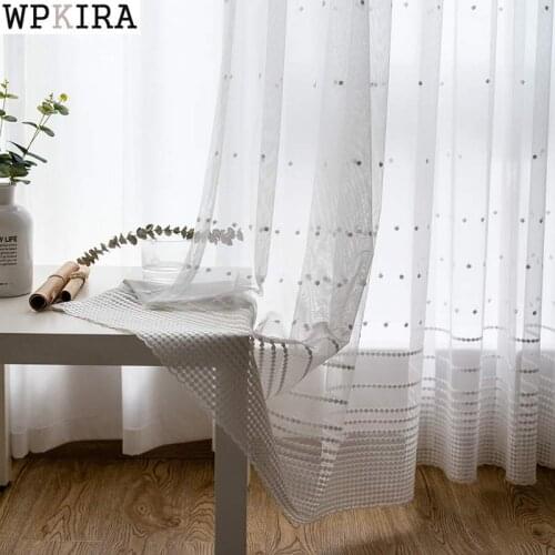 White vertical strips tulle polka dot window curtains lace gauze window sheer mesh fabric curtains for living room M092&C