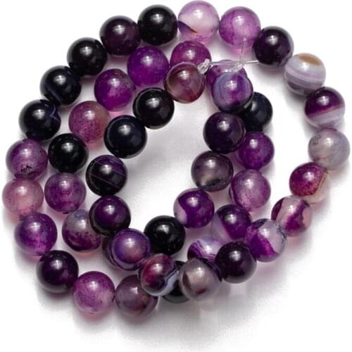 Wholesale Purple Stripe Agates Beads Natural Stone Beads Smooth 4 6 8 10 12mm for Necklace Bracelet DIY Jewelry Accessories