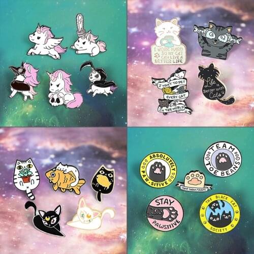 Cats Kitten Horse Wings Enamel Pin Cat Toe bean Team Club cat fish live is better with cats Badge Custom Brooches Animal Jewelry