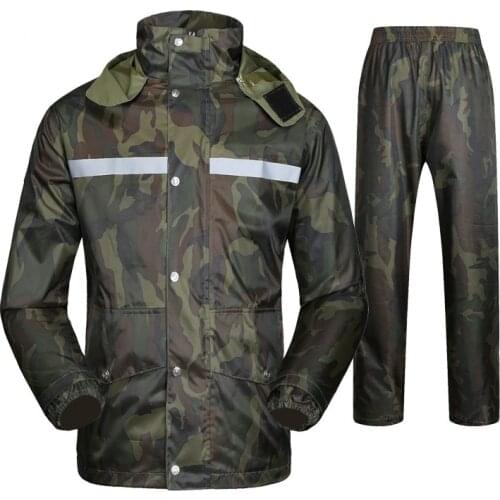 Reflective Stripe Adult Raincoat Rain Pants Set Outdoor Riding Hiking Fishing Motorcycle Waterproof Jacket Trousers Suits Poncho