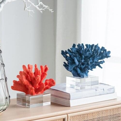 Creative Color Resin Coral Crafts Transparent Crystal Base Abstract Art Coral Living Room TV Cabinet Desktop Decor Birthday Gift