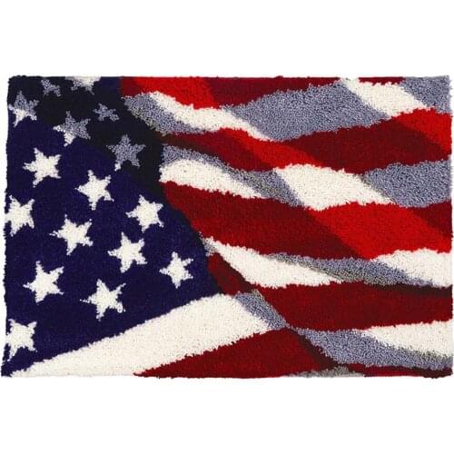 Latch Hook Rug Kits for Adults with Printed American Flag Canvas DIY Tapestry Kits Rug Making Kit Crocheting Embroidery Set